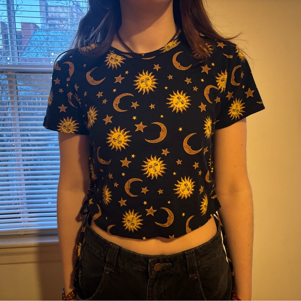 Black with moon pattern crop top